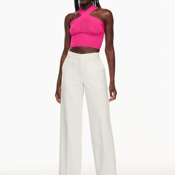 Aritzia Babaton sculpt Knit ribbed Criss Cross Cropped Tank eros pink size small - Picture 4 of 7